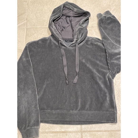 Abercrombie & Fitch Gray Ribbed Velour Hoodie Sweatshirt Medium‎ M - Picture 1 of 1